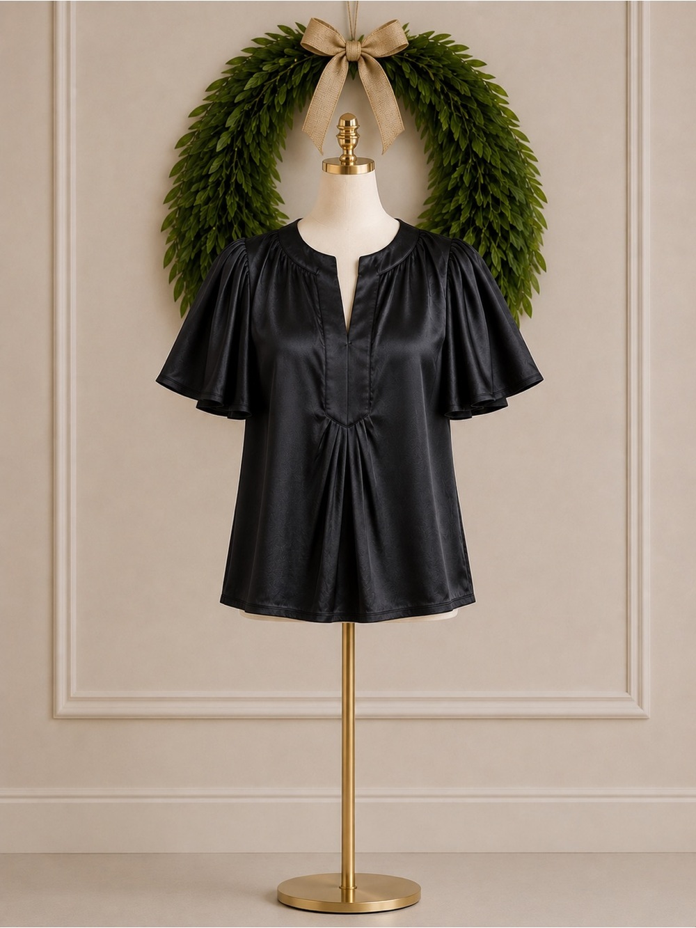 Pomander Place Tuckernuck Black Pleated Velvet Top Batwing Sleeves